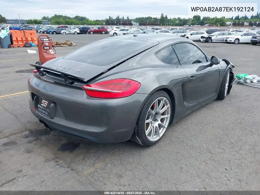 2014 Porsche Cayman S VIN: WP0AB2A87EK192124 Lot: 42214418