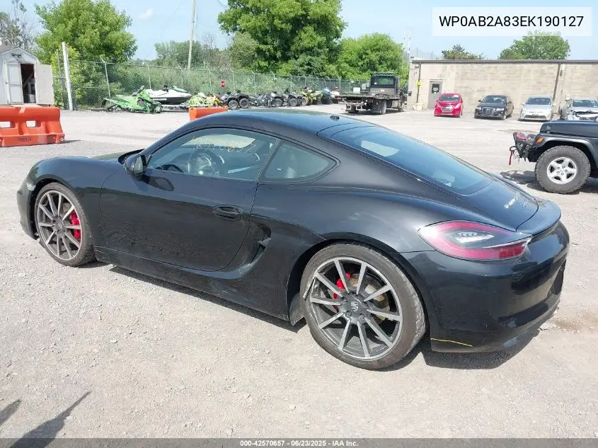 2014 Porsche Cayman S VIN: WP0AB2A83EK190127 Lot: 42570657