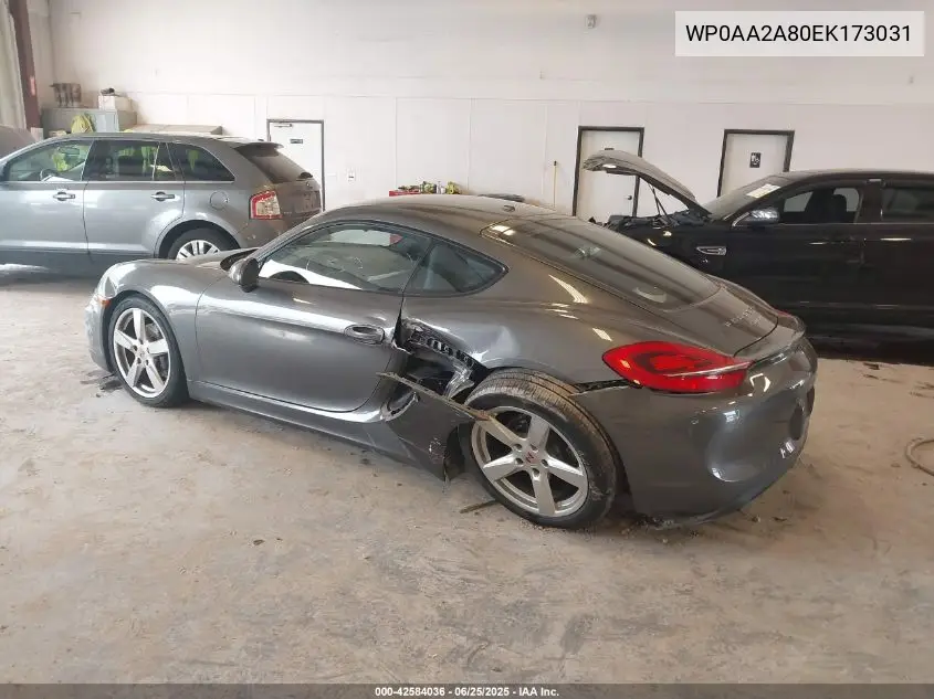 2014 Porsche Cayman VIN: WP0AA2A80EK173031 Lot: 42584036