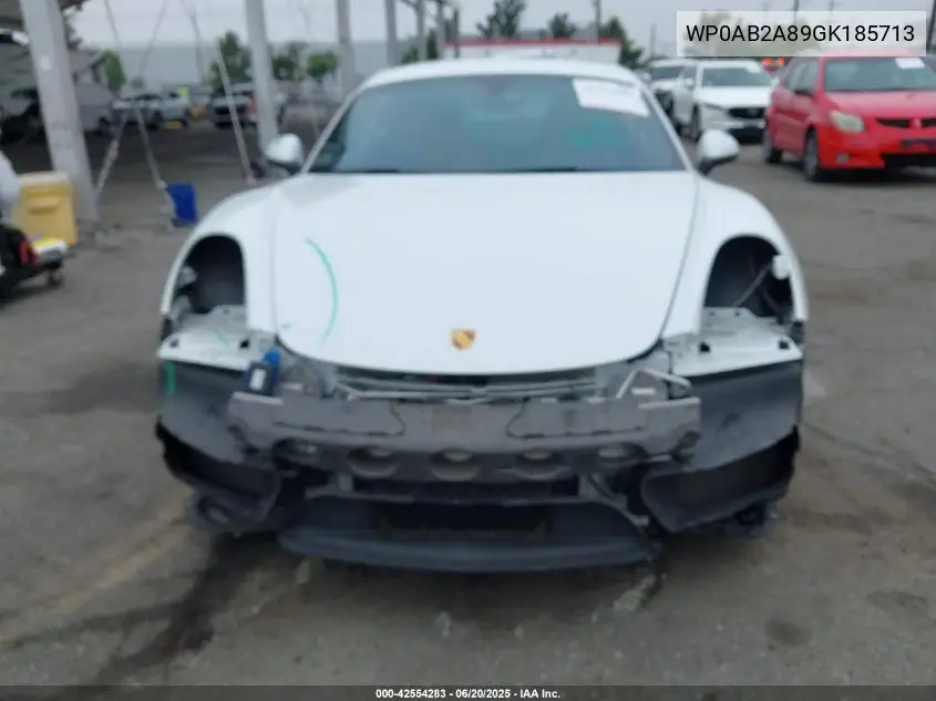 2016 Porsche Cayman Gts/S VIN: WP0AB2A89GK185713 Lot: 42554283