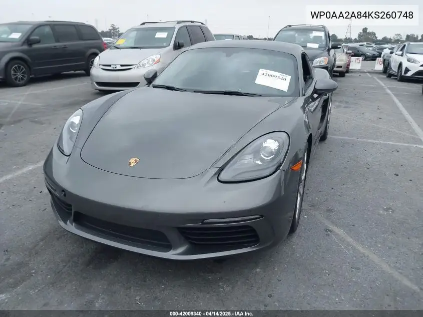 2019 Porsche 718 Cayman VIN: WP0AA2A84KS260748 Lot: 42009340