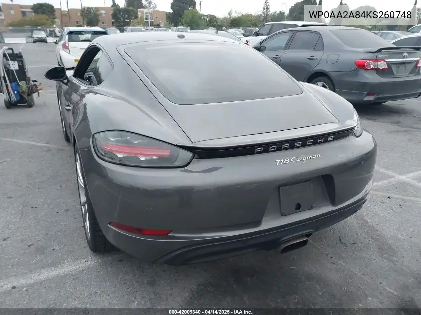 2019 Porsche 718 Cayman VIN: WP0AA2A84KS260748 Lot: 42009340