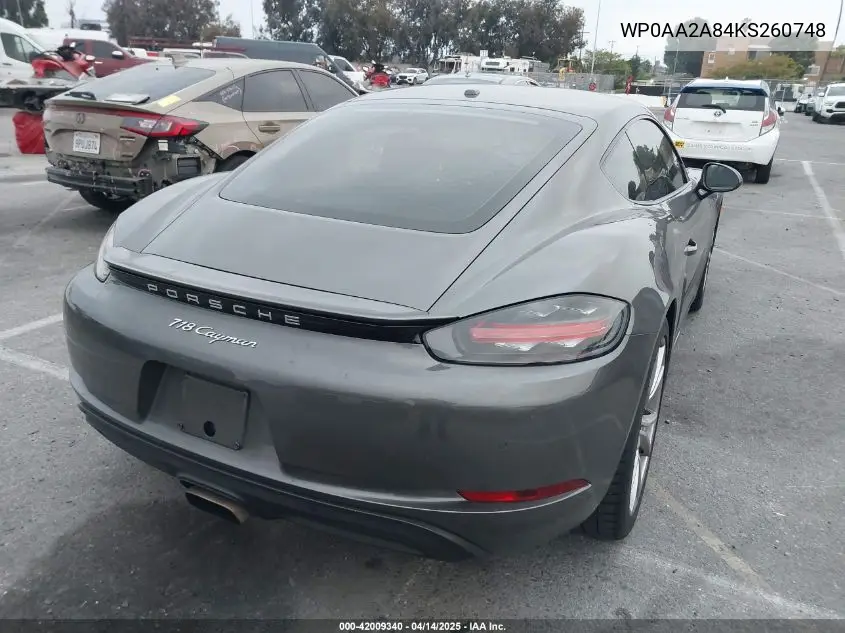 2019 Porsche 718 Cayman VIN: WP0AA2A84KS260748 Lot: 42009340