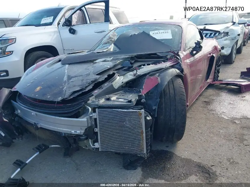 2024 Porsche Cayman Gt4 Rs VIN: WP0AE2A87RK274870 Lot: 42032935