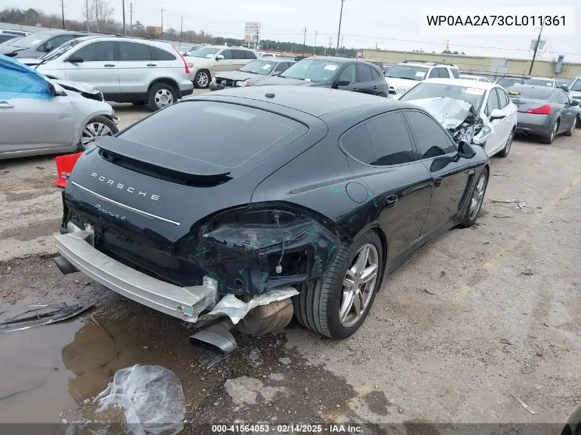 2012 Porsche Panamera 4 VIN: WP0AA2A73CL011361 Lot: 41564053