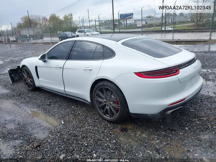 2019 Porsche Panamera VIN: WP0AA2A72KL102345 Lot: 42011097