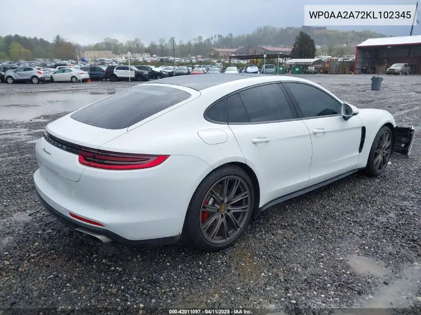 2019 Porsche Panamera VIN: WP0AA2A72KL102345 Lot: 42011097