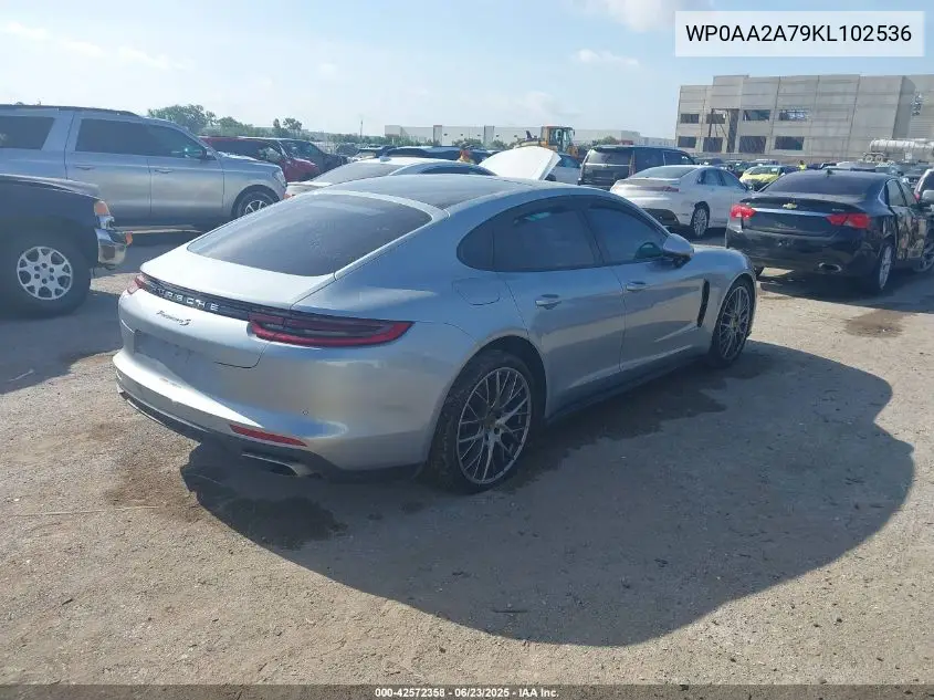 2019 Porsche Panamera 4 VIN: WP0AA2A79KL102536 Lot: 42572358