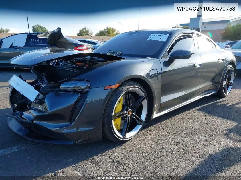 2020 Porsche Taycan Turbo/Turbo S VIN: WP0AC2Y10LSA70758 Lot: 41939086