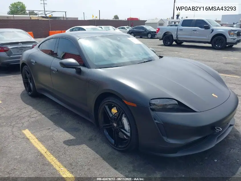 2021 Porsche Taycan 4S VIN: WP0AB2Y16MSA43293 Lot: 42479212