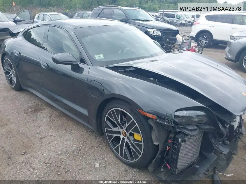 2021 Porsche Taycan 4S VIN: WP0AB2Y19MSA42378 Lot: 42589549