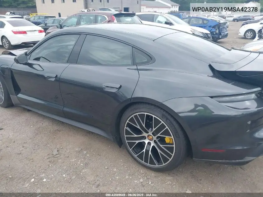 2021 Porsche Taycan 4S VIN: WP0AB2Y19MSA42378 Lot: 42589549