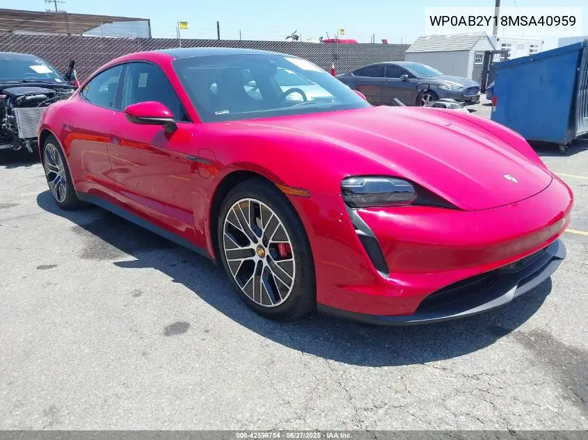 2021 Porsche Taycan 4S VIN: WP0AB2Y18MSA40959 Lot: 42598754