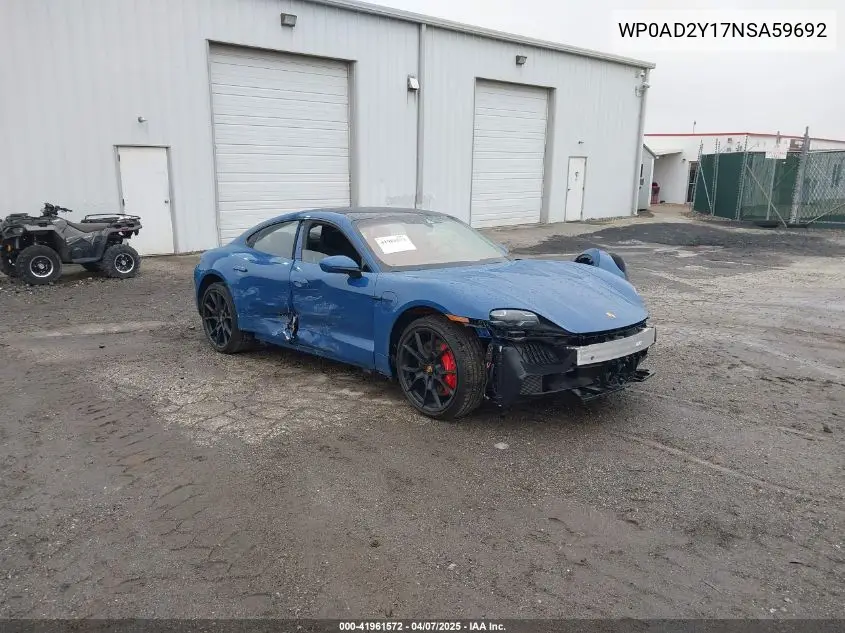 2022 Porsche Taycan Gts VIN: WP0AD2Y17NSA59692 Lot: 41961572
