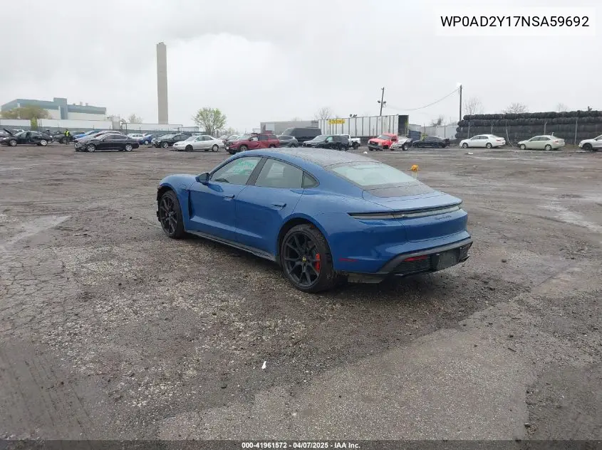 2022 Porsche Taycan Gts VIN: WP0AD2Y17NSA59692 Lot: 41961572