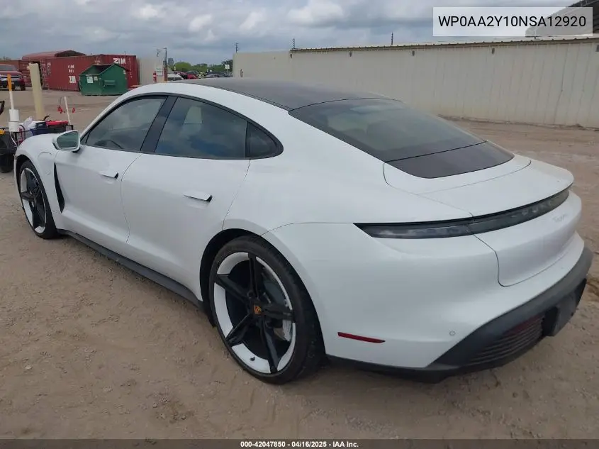 2022 Porsche Taycan VIN: WP0AA2Y10NSA12920 Lot: 42047850