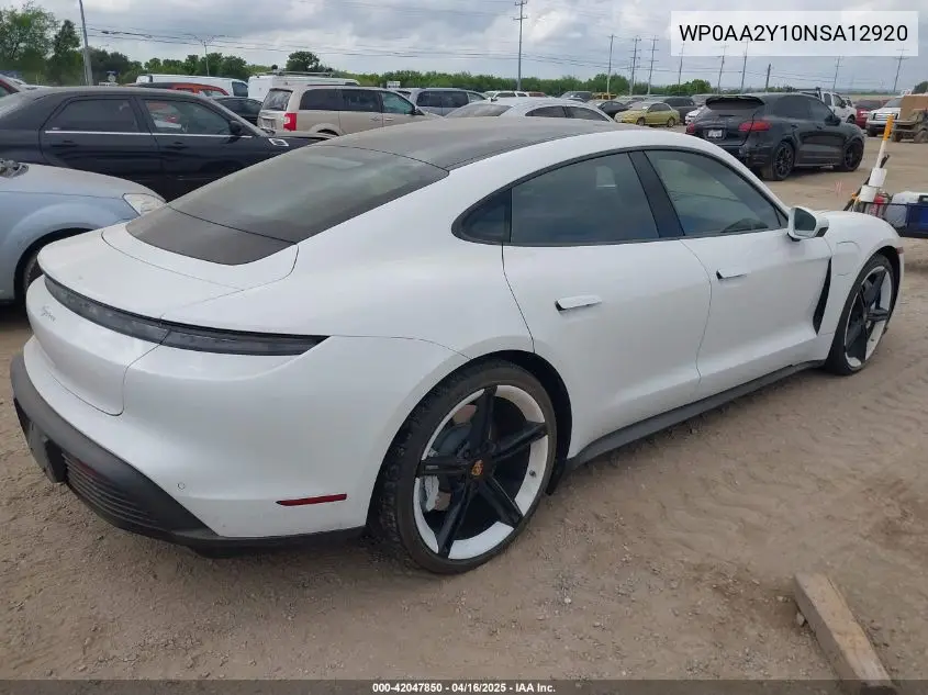 2022 Porsche Taycan VIN: WP0AA2Y10NSA12920 Lot: 42047850