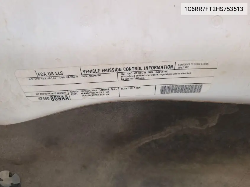 1C6RR7FT2HS753513 2017 Ram 1500 Tradesman 4X4 6'4 Box