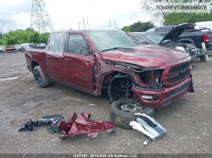 2022 Ram 1500 Sport VIN: 1C6SRFVT3NN346078 Lot: 12337094