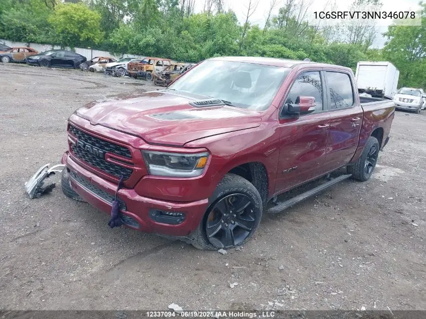 2022 Ram 1500 Sport VIN: 1C6SRFVT3NN346078 Lot: 12337094