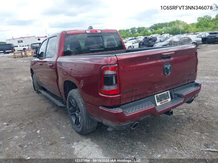 2022 Ram 1500 Sport VIN: 1C6SRFVT3NN346078 Lot: 12337094