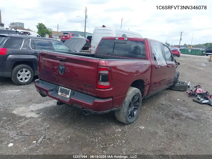 2022 Ram 1500 Sport VIN: 1C6SRFVT3NN346078 Lot: 12337094