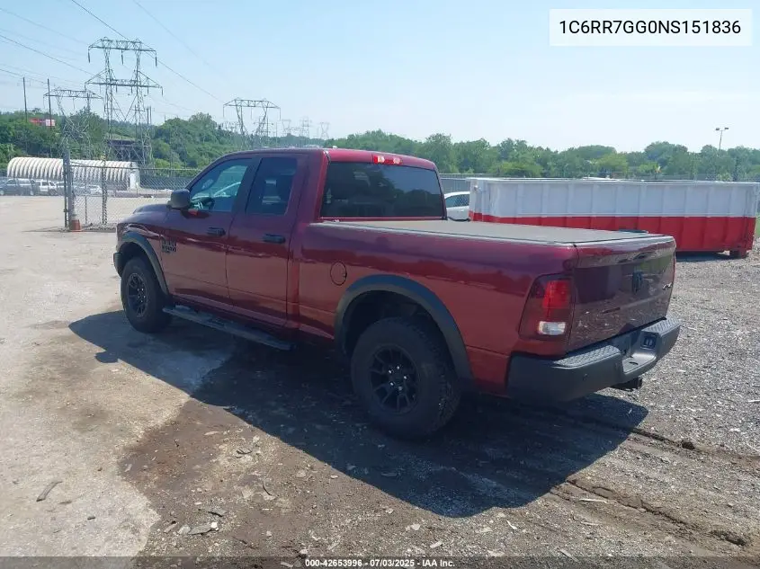 2022 Ram 1500 Classic Warlock 4X4 6'4 Box VIN: 1C6RR7GG0NS151836 Lot: 42653996