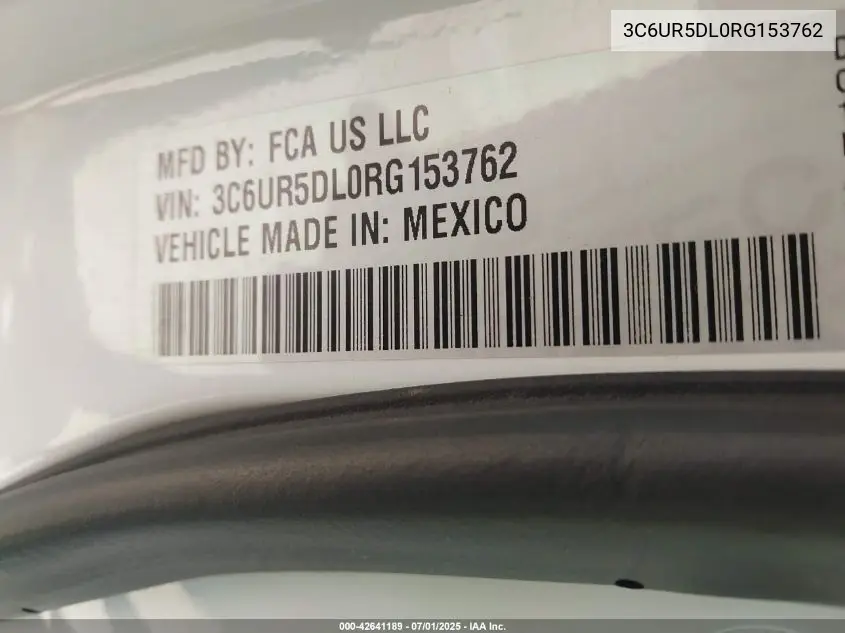 2024 Ram 2500 Big Horn 4X4 6'4 Box VIN: 3C6UR5DL0RG153762 Lot: 42641189