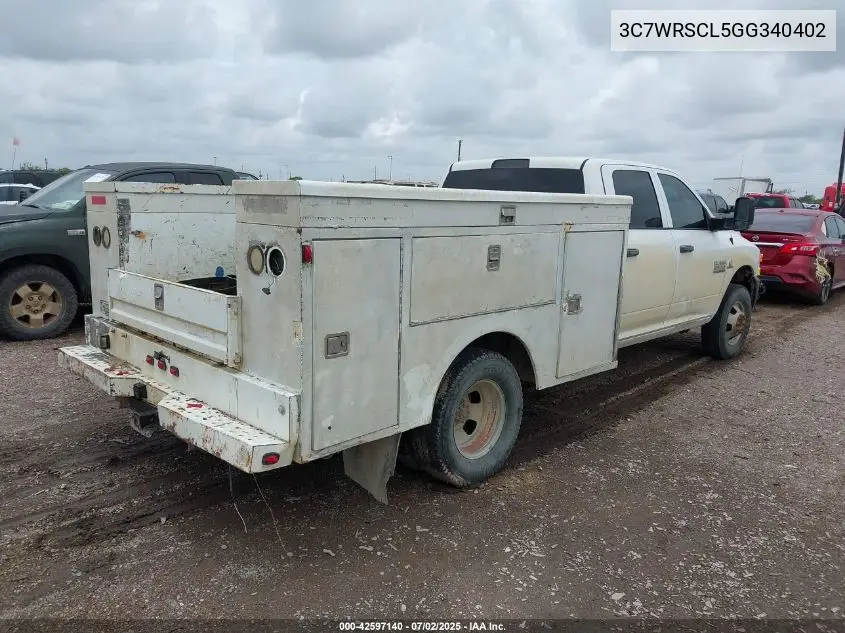 2016 Ram 3500 Chassis Tradesman/Slt/Laramie VIN: 3C7WRSCL5GG340402 Lot: 42597140