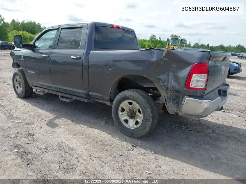 2019 Ram 3500 Big Horn VIN: 3C63R3DL0KG604887 Lot: 12322929