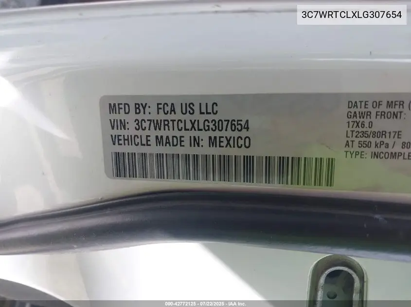 2020 Ram 3500 Chassis Tradesman/Slt/Laramie/Limited VIN: 3C7WRTCLXLG307654 Lot: 42772125