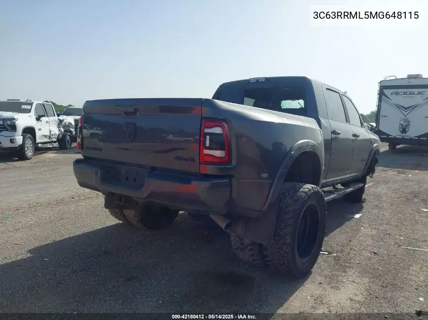 2021 Ram 3500 Laramie 4X4 6'4 Box VIN: 3C63RRML5MG648115 Lot: 42180412
