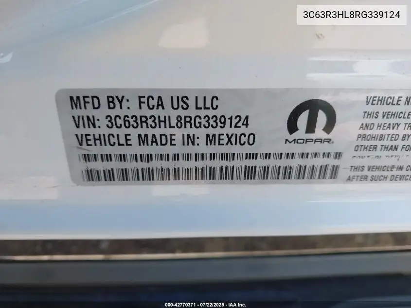 2024 Ram 3500 Big Horn 4X4 8' Box VIN: 3C63R3HL8RG339124 Lot: 42770371