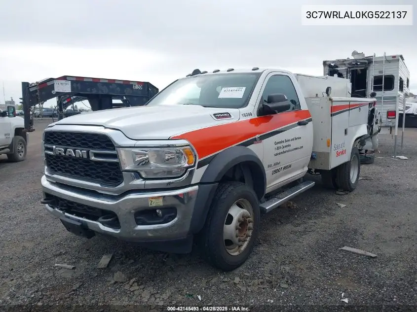 2019 Ram 4500 Chassis Tradesman/Slt VIN: 3C7WRLAL0KG522137 Lot: 42145493