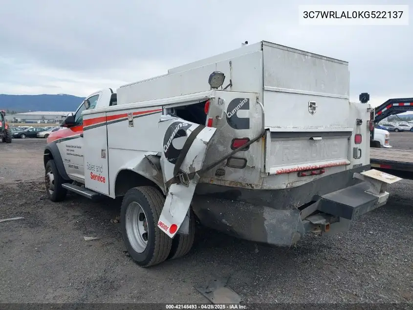2019 Ram 4500 Chassis Tradesman/Slt VIN: 3C7WRLAL0KG522137 Lot: 42145493