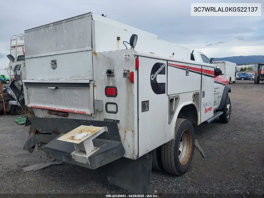 2019 Ram 4500 Chassis Tradesman/Slt VIN: 3C7WRLAL0KG522137 Lot: 42145493