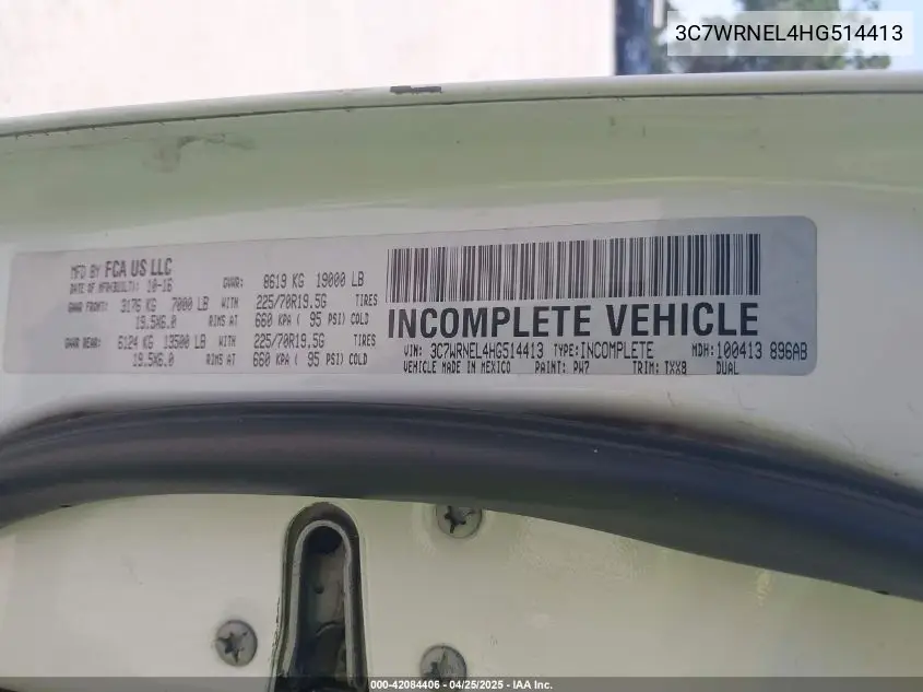 2017 Ram 5500 Chassis Tradesman/Slt/Laramie VIN: 3C7WRNEL4HG514413 Lot: 42084406