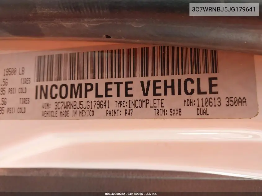 2018 Ram 5500 Chassis Tradesman/Slt VIN: 3C7WRNBJ5JG179641 Lot: 42000282