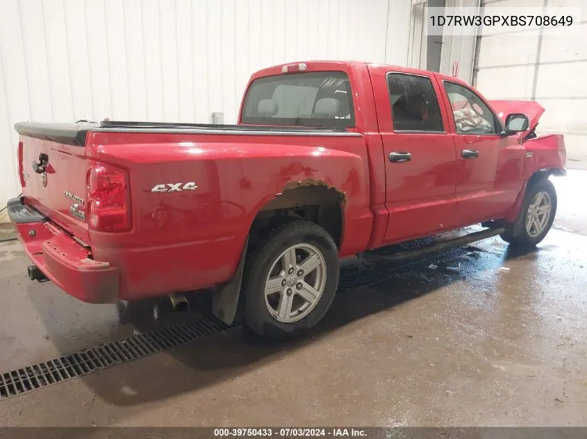 2011 Ram Dakota Bighorn/Lonestar VIN: 1D7RW3GPXBS708649 Lot: 39750433