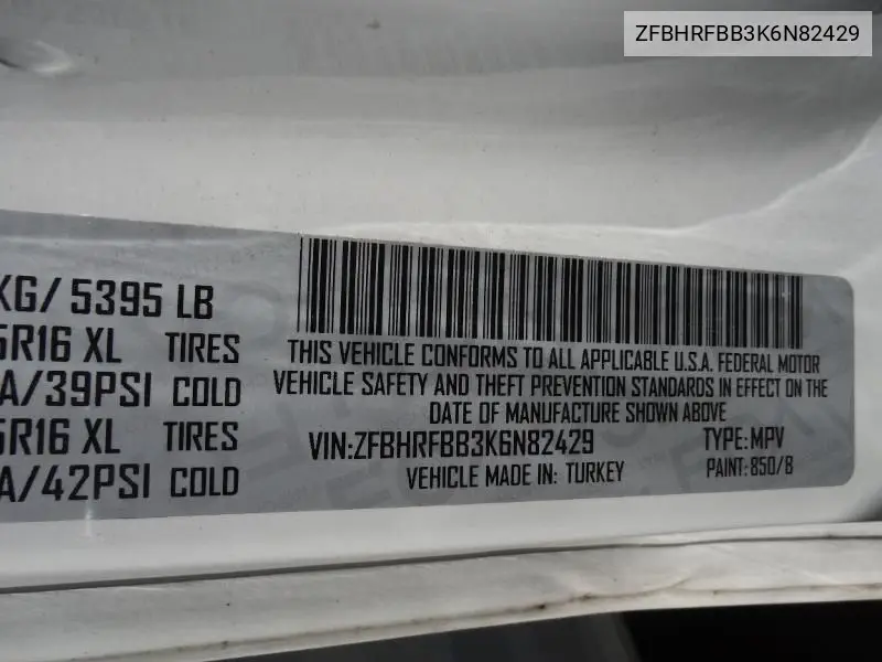 2019 Ram Promaster City Slt VIN: ZFBHRFBB3K6N82429 Lot: 42260691