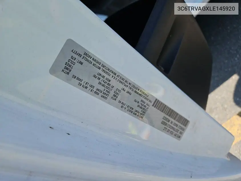 2020 Ram Promaster 1500 1500 Standard VIN: 3C6TRVAGXLE145920 Lot: 42666686