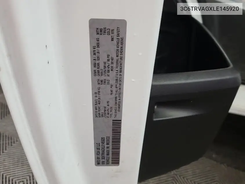 2020 Ram Promaster 1500 1500 Standard VIN: 3C6TRVAGXLE145920 Lot: 42666686