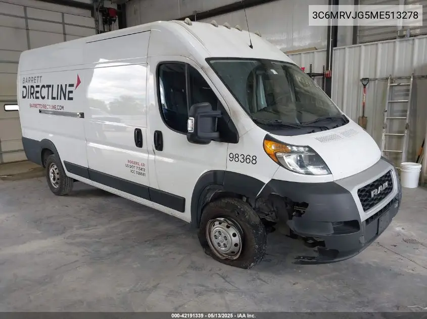 2021 Ram Promaster 3500 Cargo Van High Roof 159 Wb Ext VIN: 3C6MRVJG5ME513278 Lot: 42191339