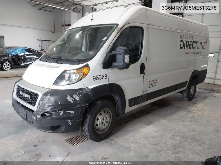 2021 Ram Promaster 3500 Cargo Van High Roof 159 Wb Ext VIN: 3C6MRVJG5ME513278 Lot: 42191339