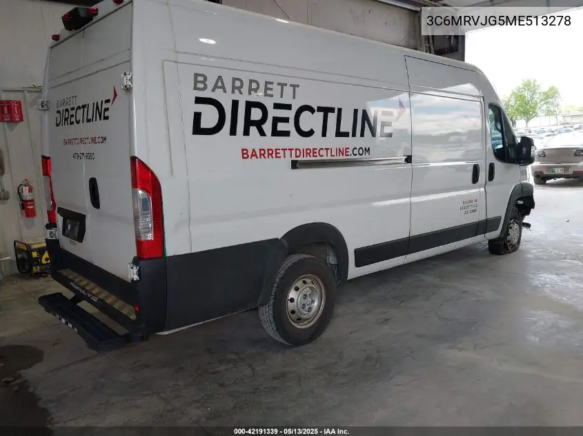 2021 Ram Promaster 3500 Cargo Van High Roof 159 Wb Ext VIN: 3C6MRVJG5ME513278 Lot: 42191339