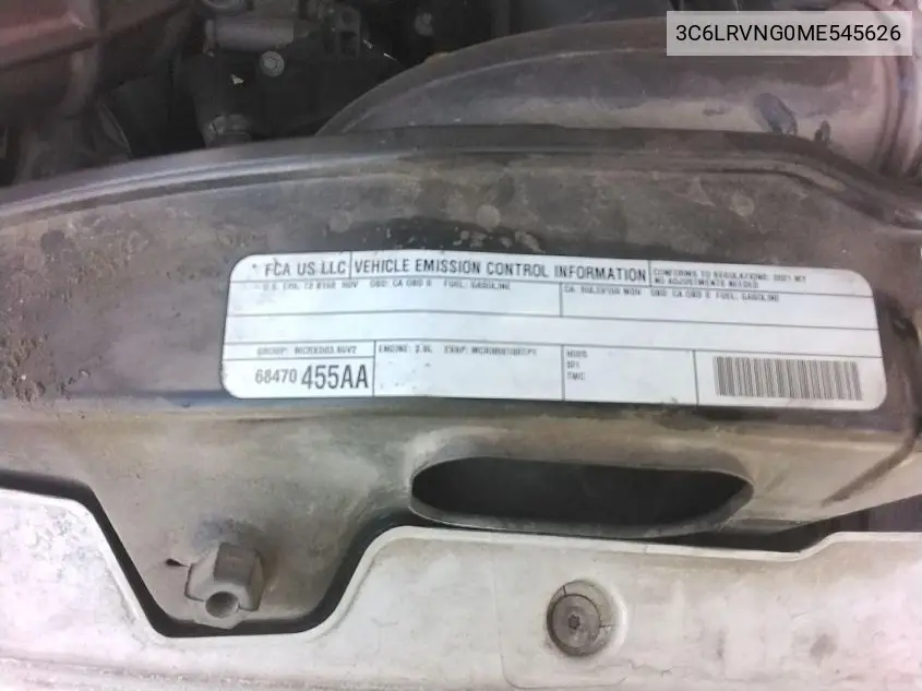 2021 Ram Promaster 1500 Low Roof 118 Wb VIN: 3C6LRVNG0ME545626 Lot: 42677664
