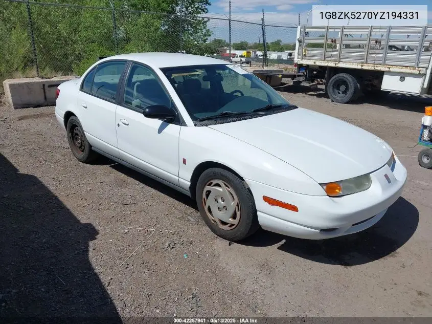2000 Saturn Sl2 VIN: 1G8ZK5270YZ194331 Lot: 42257941