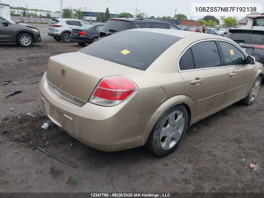 2007 Saturn Aura Xe VIN: 1G8ZS57N87F192138 Lot: 12347760
