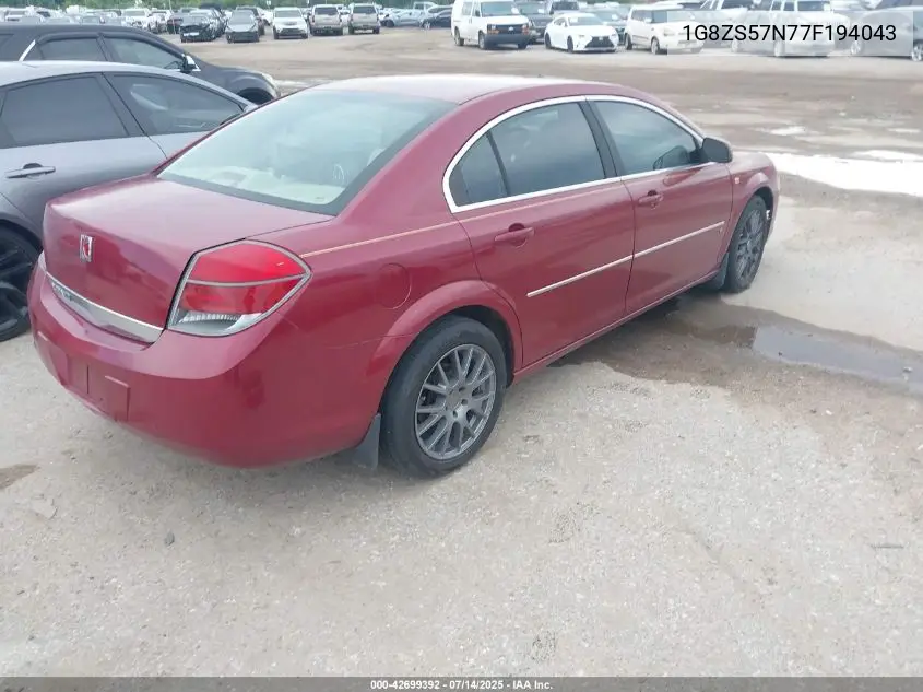 2007 Saturn Aura Xe VIN: 1G8ZS57N77F194043 Lot: 42699392
