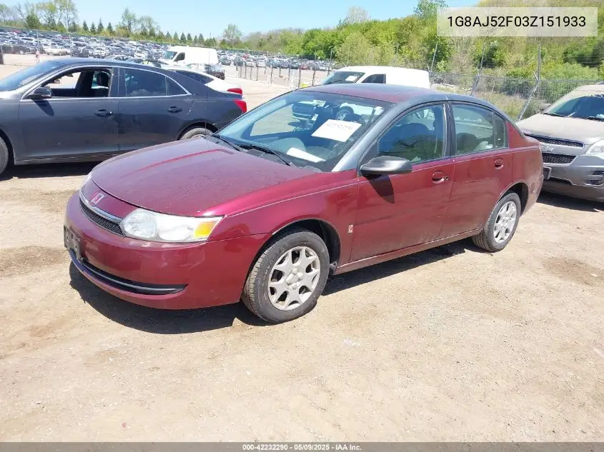 2003 Saturn Ion 2 VIN: 1G8AJ52F03Z151933 Lot: 42232290